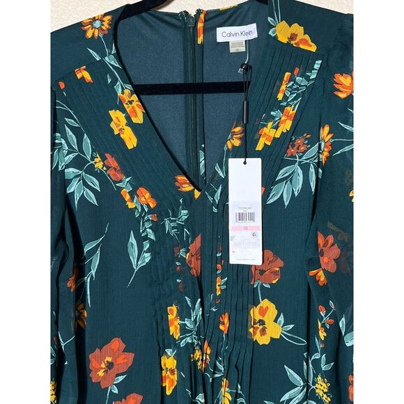 NWT Calvin Klein Forest Green Boho Cottagecore Dress Peasant 10 MSRP $129 - Picture 4 of 10